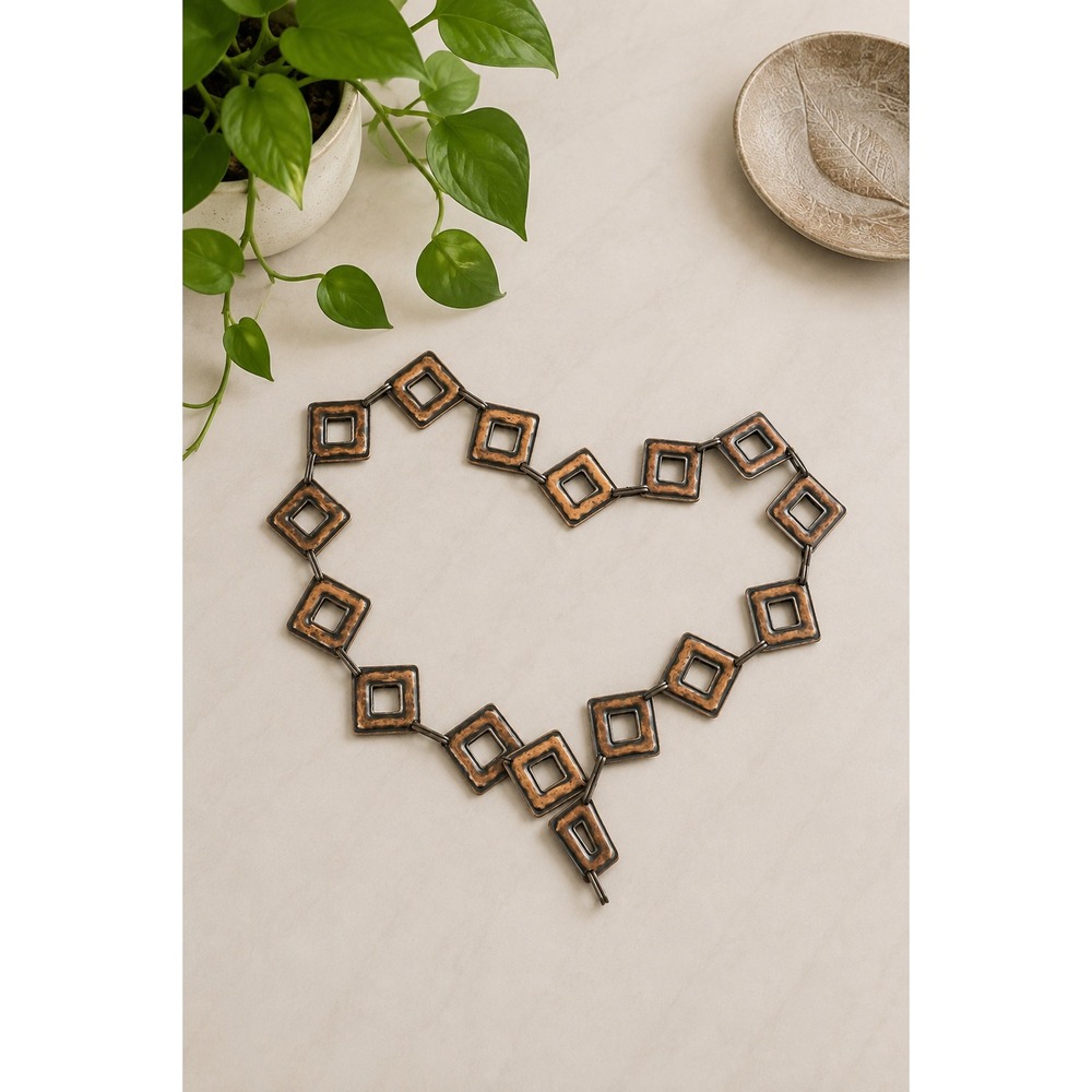 Antiqued Copper Square Link Metal Belt Geometric Boho Western Statement Festival